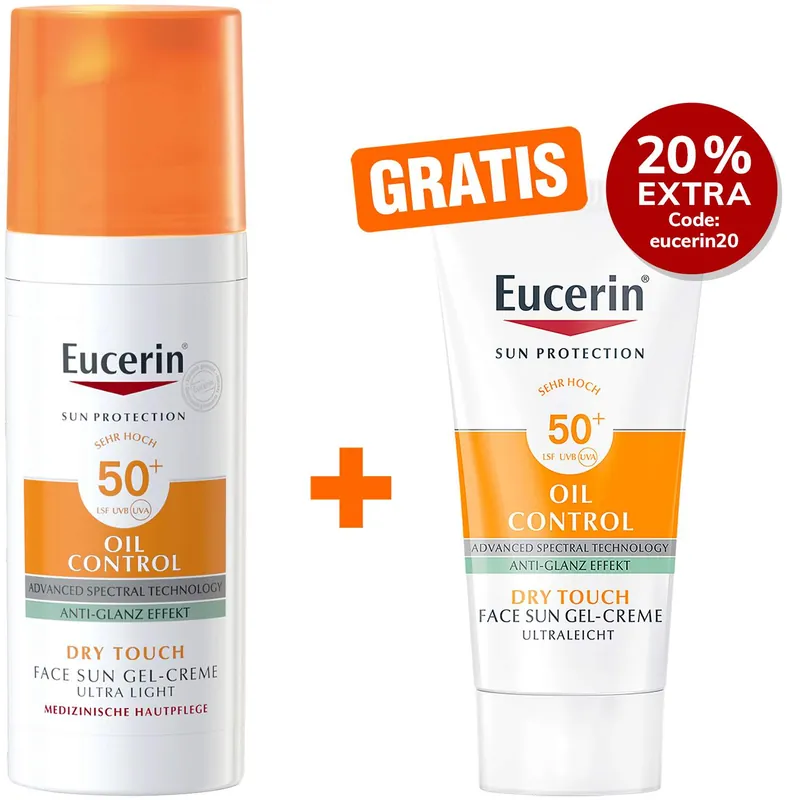 Eucerin Sun Oil Control Face Gel-Creme LSF 50+ 50 ml + gratis Sun Gel-Creme Oil Control 20 ml Kracherpreis