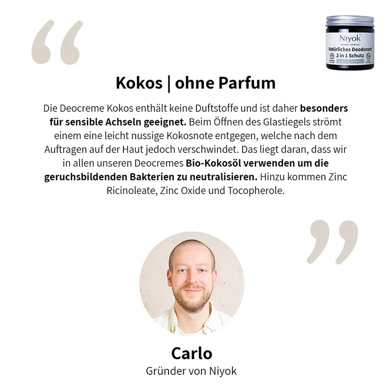 Geprüft NIYOK - 2 in 1 Deodorant Creme Anti-Transpirant: Kokos. ohne Parfum 40 ml