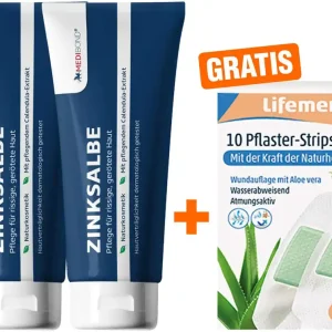 Zinksalbe Medibond 2 x 50 ml + gratis Pflaster-Strips Aloe Vera 10 Stück, 2 Größen Sofort Bestellen
