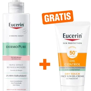 Eucerin DermoPure Triple Effect Reinigungsgel 400 ml + gratis Eucerin Sun Gel-Creme Oil Control 20 ml Günstig