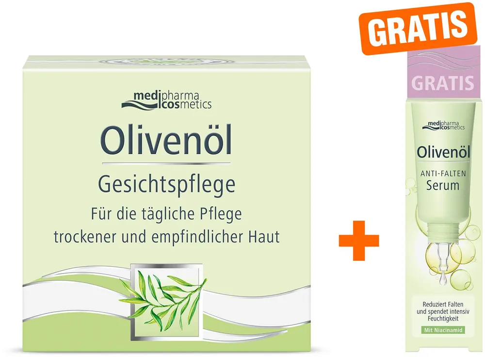 medipharma cosmetics Olivenöl Gesichtspflege 50 ml Creme + gratis Olivenöl Anti-Falten Serum 5 ml Expressversand