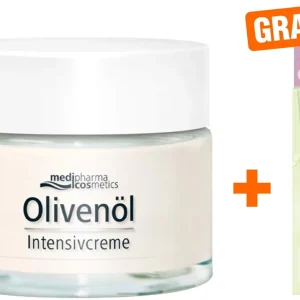 Kostenloser Rückversand medipharma cosmetics Olivenöl Intensivcreme 50 ml + gratis Olivenöl Anti-Falten Serum 5 ml