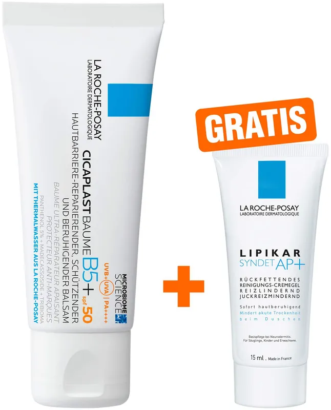 Bestpreis La Roche Posay Cicaplast Baume B5+ SPF 50+ 40 ml Balsam + gratis Lipikar Syndet AP+ 15 ml