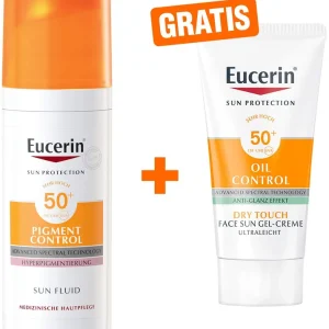 Eucerin Sun Pigment Control LSF50+ 50 ml Fluid + gratis Sun Gel-Creme Oil Control LSF50+ 20 ml Kostenloser Rückversand