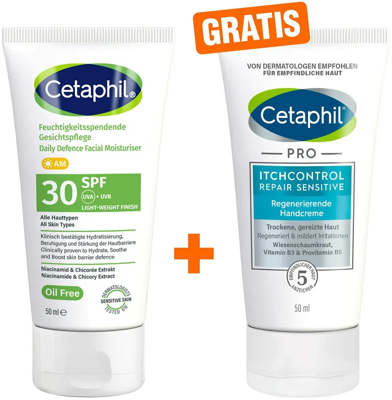Cetaphil Feuchtigkeitsspendende Gesichtspflege LSF30 50 ml + gratis Cetaphil Pro Itch Control Repair Handcreme 50 ml Bestseller