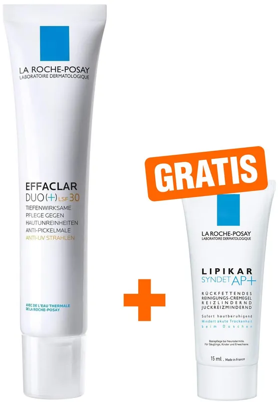 La Roche Posay Effaclar Duo+ LSF30 40 ml + gratis Lipikar Syndet AP+ 15 ml Begrenztes Angebot