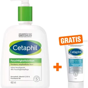 Cetaphil Feuchtigkeitslotion 460 ml + gratis Pro Itch Control Repair Sensitive Regenerierende Handcreme 50 ml Kostenloser Versand