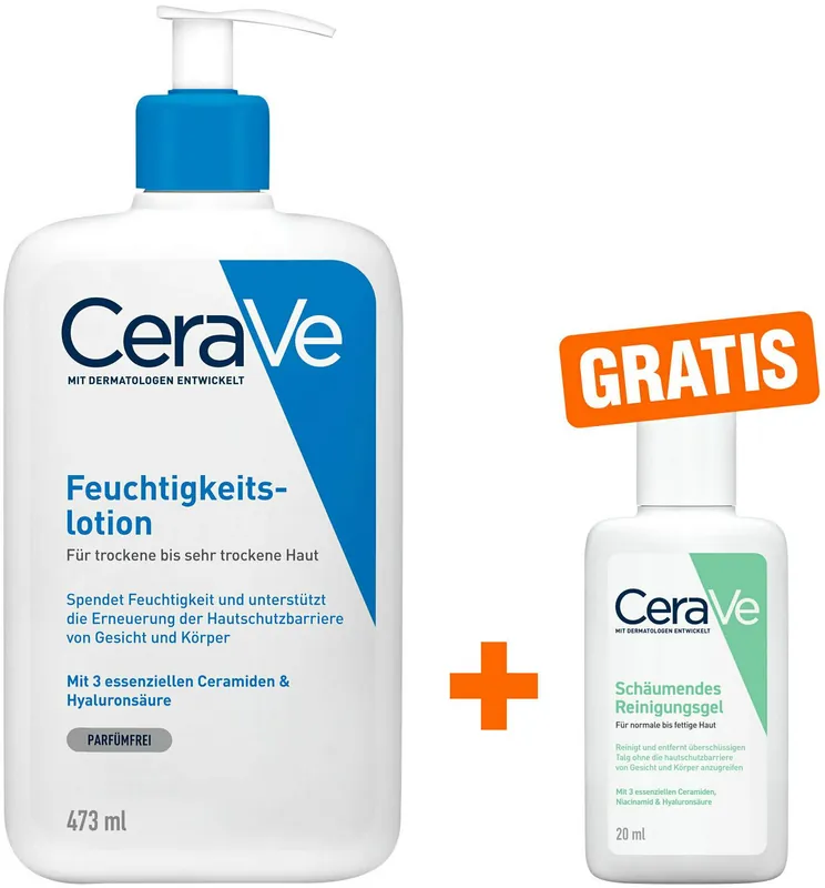 Schnäppchen CeraVe Feuchtigkeitslotion 473 ml + gratis schäumendes Reinigungsgel 20 ml