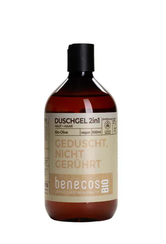 Super-Preis benecos BIO Duschgel 2in1 BIO-Olive Haut & Haar - GEDUSCHT, NICHT GERÜHRT 0,5 l