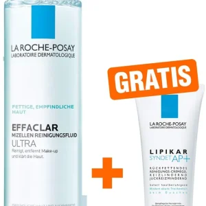 Preisknaller La Roche Posay Effaclar Mizellen Reinigungsfluid Ultra 200 ml + gratis Lipikar Syndet AP+ 15 ml
