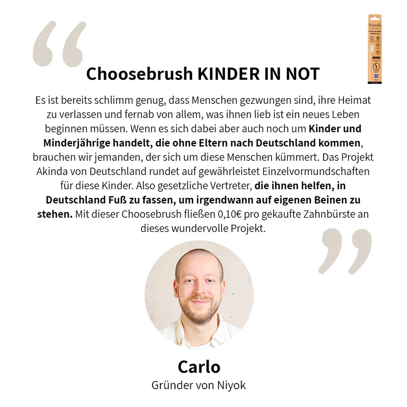 Niyok Choosebrush - Bambus Zahnbürste mit Spende: Kinder in Not 1 Stück Sale