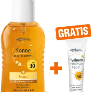 medipharma cosmetics Sonne Schutz & Bräune LSF 30 200 ml Pumpspray + gratis Hyaluron Sonnen-Lippenpflege LSF 50+ 7 ml Neue Kollektion