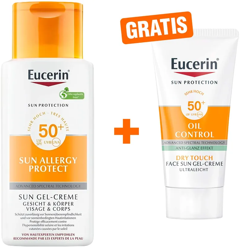 Expressversand Eucerin Sun Allergy Protect Creme Gel LSF 50+ 150 ml + gratis Sun Gel-Creme Oil Control 20 ml