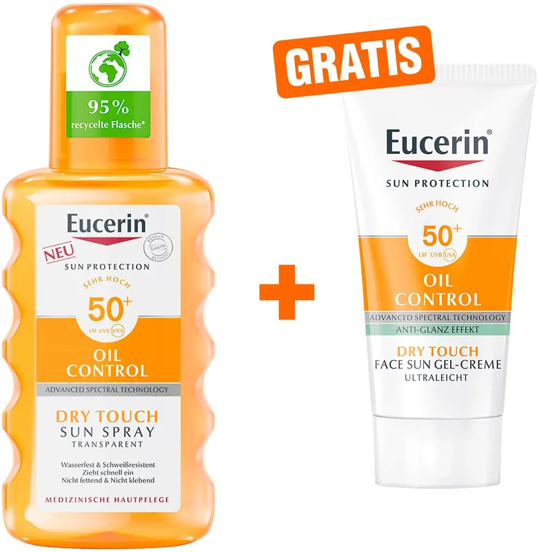 Nur Für Kurze Zeit Eucerin Sun Oil Control Transparent Spray LSF 50+ 200 ml + gratis Sun Gel-Creme Oil Control 20 ml