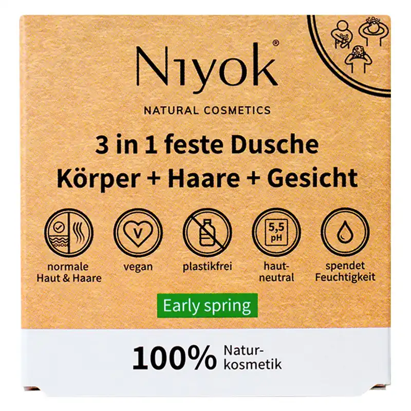 Garantierte Lieferung Niyok 3 in 1 feste Dusche Early spring Körper + Haare + Gesicht 80 g