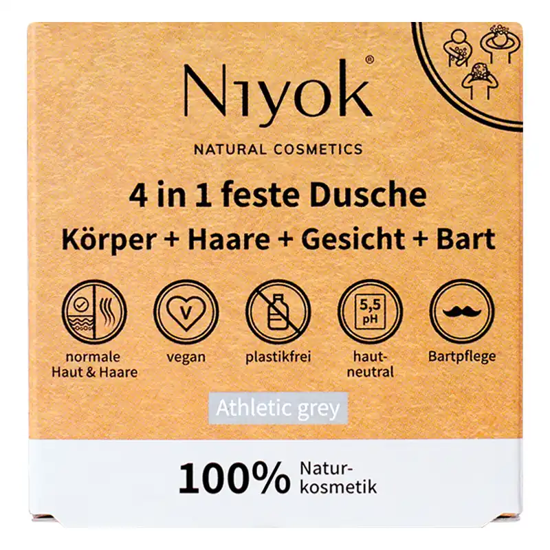Sofort Bestellen Niyok 4 in 1 feste Dusche Athletic grey Körper Haare Gesicht Bart 80 g
