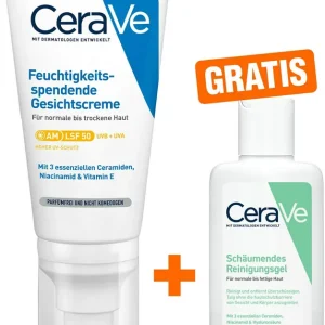 CeraVe Feuchtigkeitsspendende Gesichtscreme LSF 50 52 ml + gratis Schäumendes Reinigungsgel 20 ml Sonderaktion