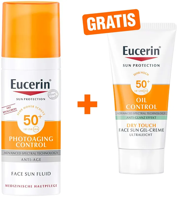 Saisonangebot Eucerin Sun Fluid PhotoAging LSF 50 50 ml + gratis Sun Gel-Creme Oil Control 20 ml