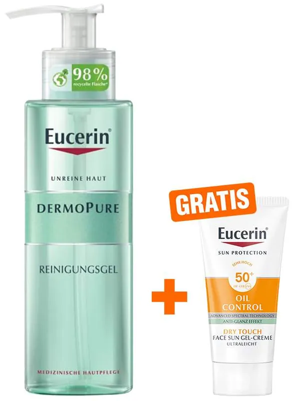 Neue Ware Eucerin DermoPure Reinigungsgel + gratis Sun Gel-Creme Oil Control 20 ml