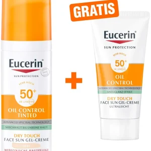 Eucerin Sun Oil Control Face Fluid Getönt (Hell) LSF 50+ 50 ml + hgratis Sun Gel-Creme Oil Control 20 ml Sichere Zahlung