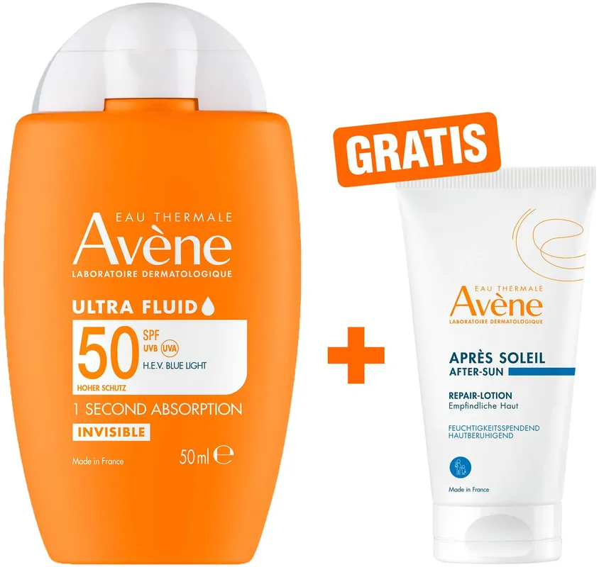 Avene Ultra Fluid Invisible SPF 50 50 ml + gratis Avene Repair - Lotion nach der Sonne 50 ml Neuheit