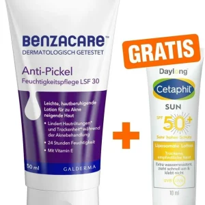 Benzacare Anti-Pickel Feuchtigkeitspflege LSF 30 50 ml + gratis Cetaphil Daylong SPF 50+ liposomale Lotion 10 ml Heißes Angebot