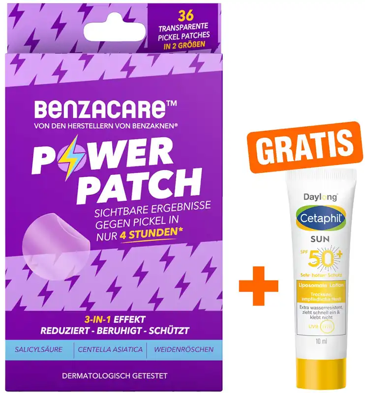 Expressversand Benzacare Power Patch gegen Pickel 36 Pflaster + gratis Cetaphil Sun Daylong SPF 50+ liposomale Lotion 10 ml