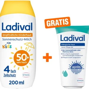 Ladival empfindliche Kinderhaut Milch LSF 50+ 200 ml + gratis allergische Haut Apres Pflege Gel 50 ml Online Kaufen