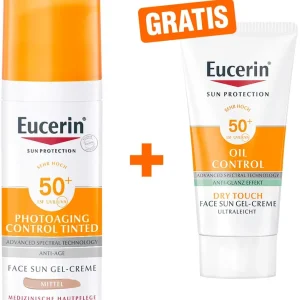 Abverkauf Eucerin Sun Photoaging Control Tinted Face CC Creme LSF 50+ + gratis Eucerin Sun Gel-Creme Oil Control 20 ml