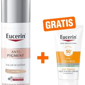Highlight Eucerin Anti-Pigment Tagespflege getönt mittel 50 ml Creme + gratis Sun Gel-Creme Oil Control 20 ml