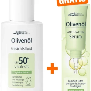 Schneller Versand medipharma cosmetics Olivenöl Gesichtsfluid LSF 50+ 50 ml + gratis medipharma cosmetics Olivenöl Anti-Falten Serum 5 ml