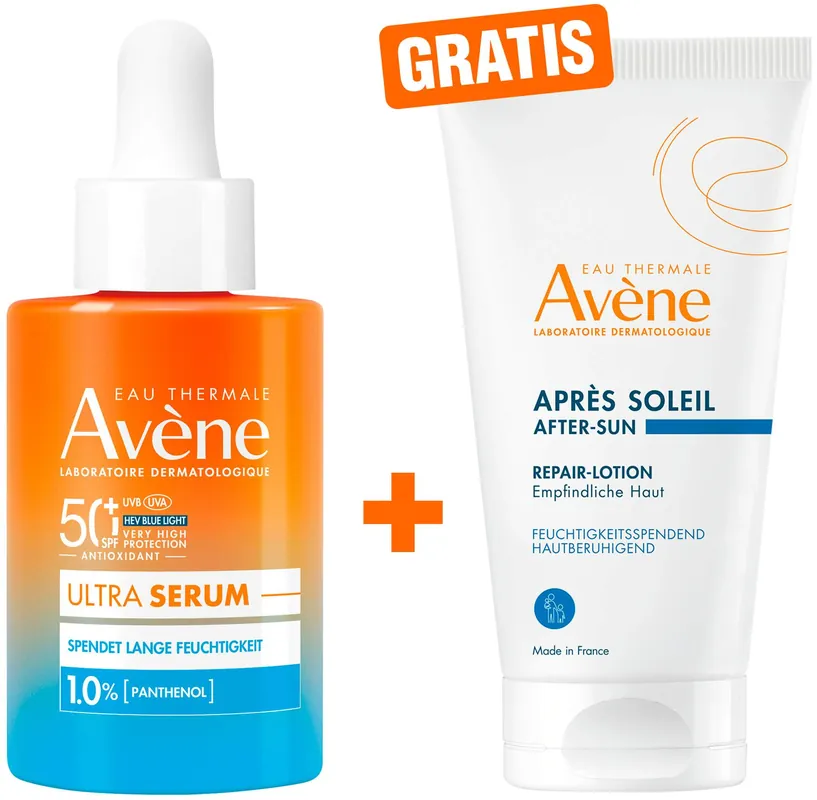 Avene Ultra Serum Feuchtigkeit SPF 50+ 30 ml + gratis Avene Repair-Lotion nach der Sonne 50 ml Rabatt