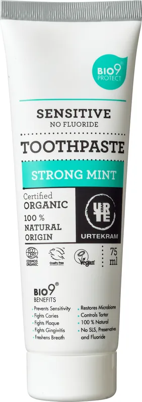 Kostenloser Rückversand Urtekram Strong Mint Sensitive Toothpaste Zahnpasta 75 ml