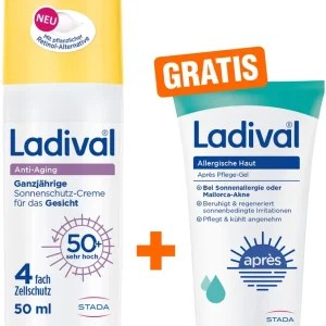 Abverkauf Ladival Anti-Aging Sonnenschutz-Creme LSF 50+ 50 ml + gratis Ladival allergische Haut Apres Pflege-Gel 50 ml
