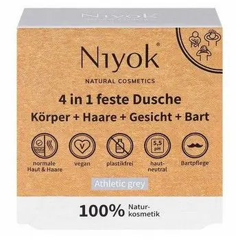 Top-Angebot NIYOK 4in1 feste Dusche Kör.+Haar+Ges.athl.grey 80 g