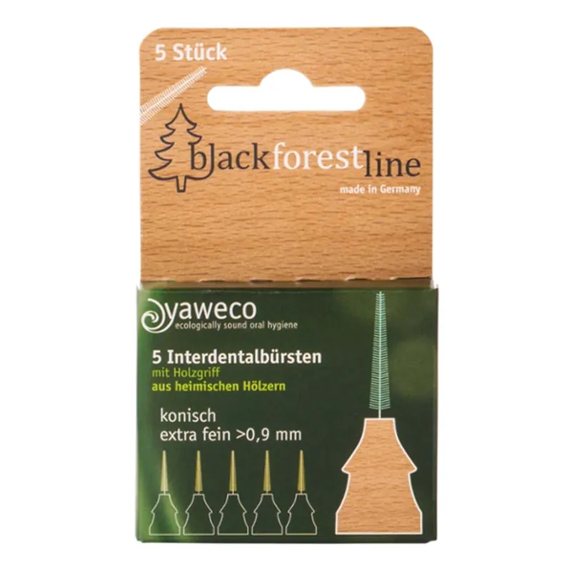 BlackForestLine 5 Interdentalbürsten mit Holzgriff - extra fein >0,9mm konisch Super-Preis