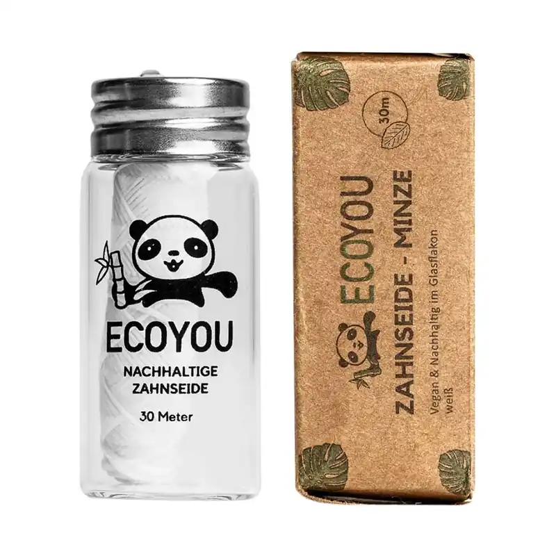Zahnseide mit Bambus Aktivkohle - Minze Glas weiß Geprüft