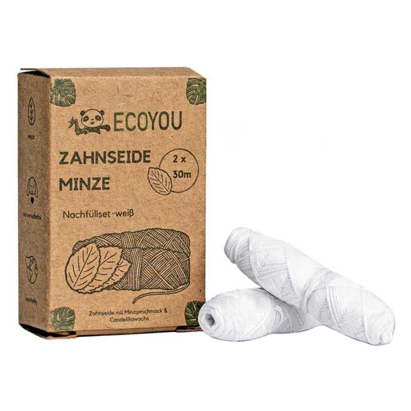 Markenprodukt Zahnseide mit Bambus Aktivkohle - Minze Nachfüllset weiß