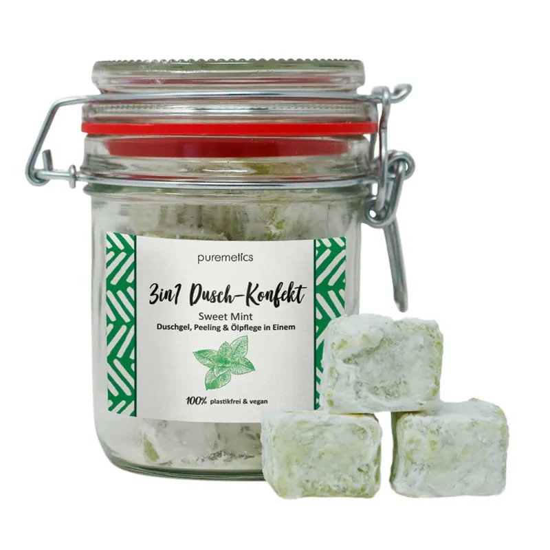 Direkt Vom Hersteller 3in1 Dusch-Konfekt - Sweet Mint 10 Stück im Dekoglas 200g